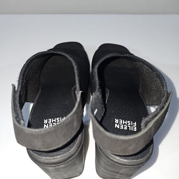 NEW Eileen Fisher Cue Sandal 11 Black Stretch Knit Slingback Chunky Platform - Picture 10 of 13